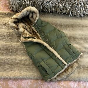 Y2K JUICY COUTURE Reversible Hooded Puffer Vest Faux Fur Sage Green Winter Warm